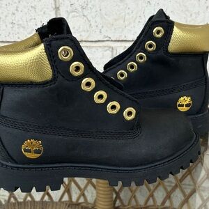 Timberland Black and Gold Kids Lace-Up Boots